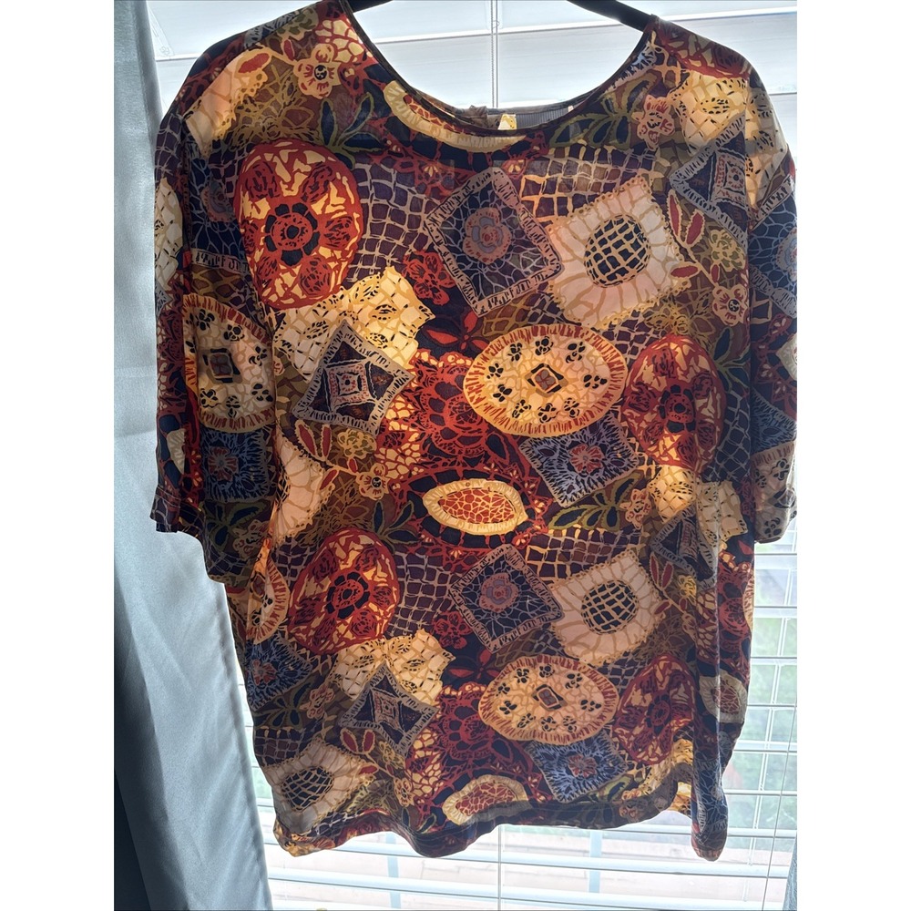Vintage Jacquline Ferrar Women's 100% Silk‎ Blouse Size Large 14